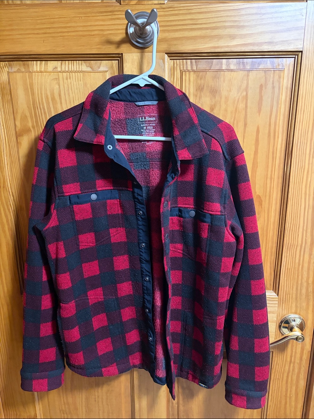 L.L. Bean Red and Black Buffalo Plaid Fleece Shirt